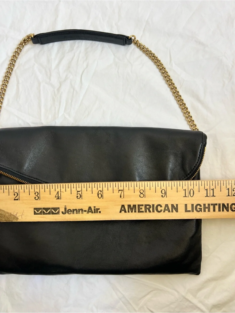 Henri Bendel Black Leather Envelope Shoulder Bag Clutch Gold Chain